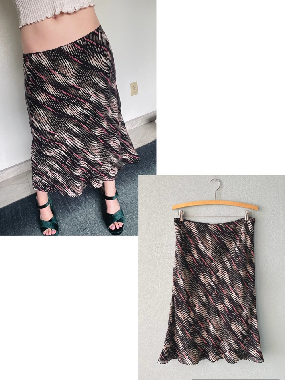 🌱5/$25🌱 i.e. | Petite Black Patterned 90s Y2k Whimsigoth Sheer Silk Midi Skirt